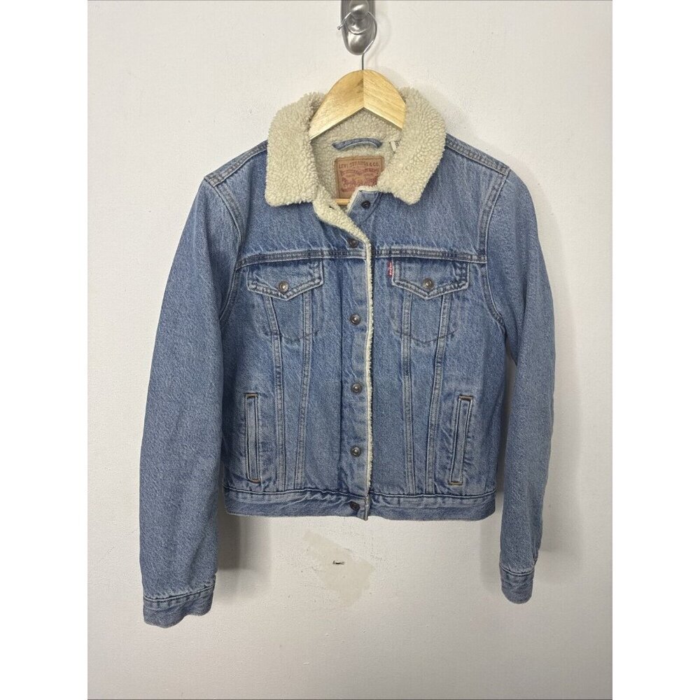 Levi's Blue Denim Bomber Jacket with Cream Collar